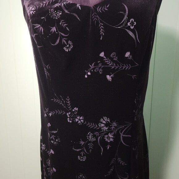 Vtg Y2k Whimsigoth Metallic Floral Velvet Halter Maxi Dress Plum CDC 8 - Picture 4 of 16